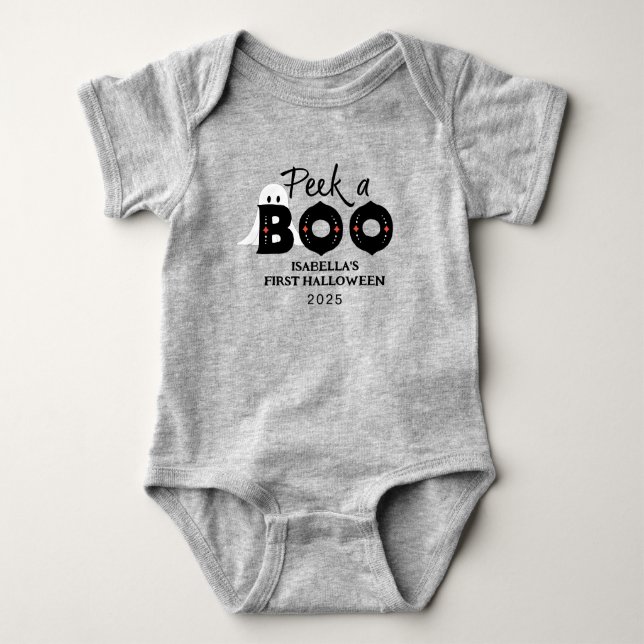 Peek A Boo Personalized Baby's 1st Halloween Baby Bodysuit (Front)