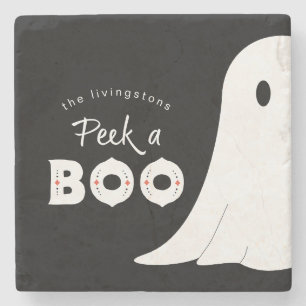 Peek a Boo Personalized Ghost Halloween Stone Coaster