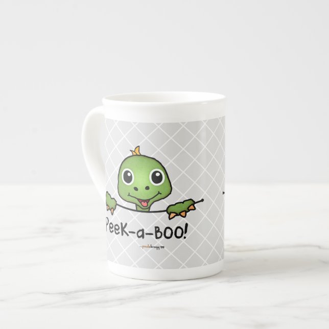 Peek-a-Boo Pets (Fun, Happy, Cute Turtle) Bone China Mug (Front Left)