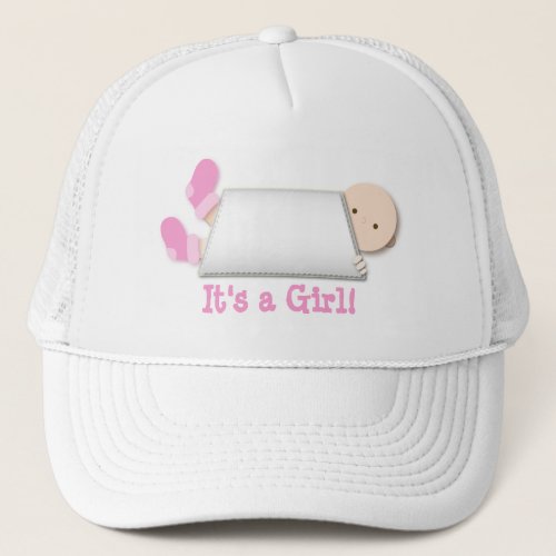 Peek_a_Boo Pink Baby Booties Gender Reveal Trucker Hat