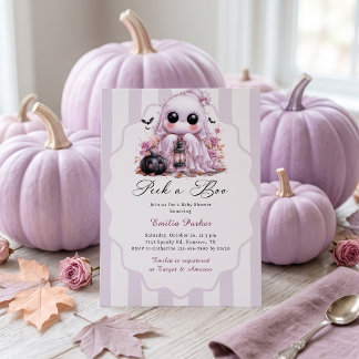 Peek A Boo Pink Ghost Girl Halloween Baby Shower Invitation