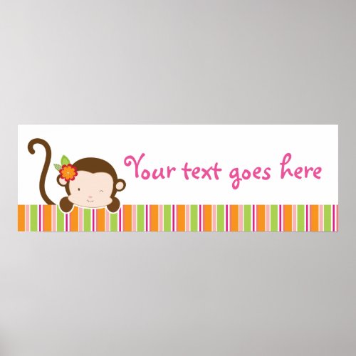 Peek A Boo Pink Girl Monkey Baby Shower Banner Poster