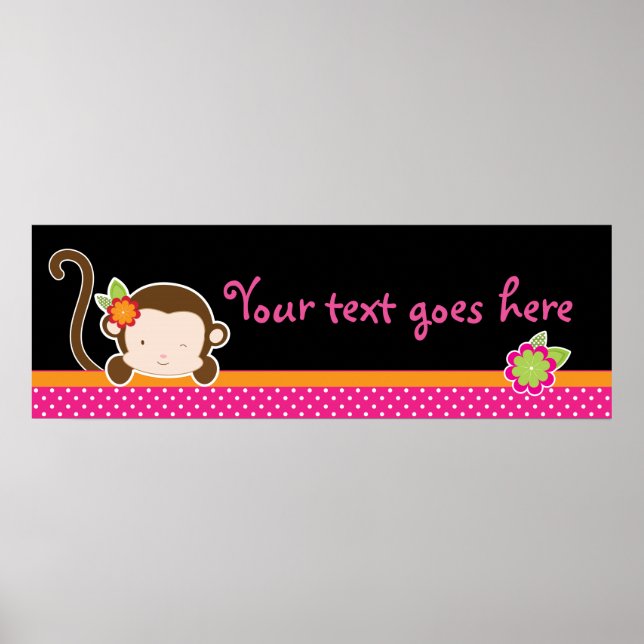 Peek A Boo Pink Girl Monkey Safari Jungle Banner Poster (Front)