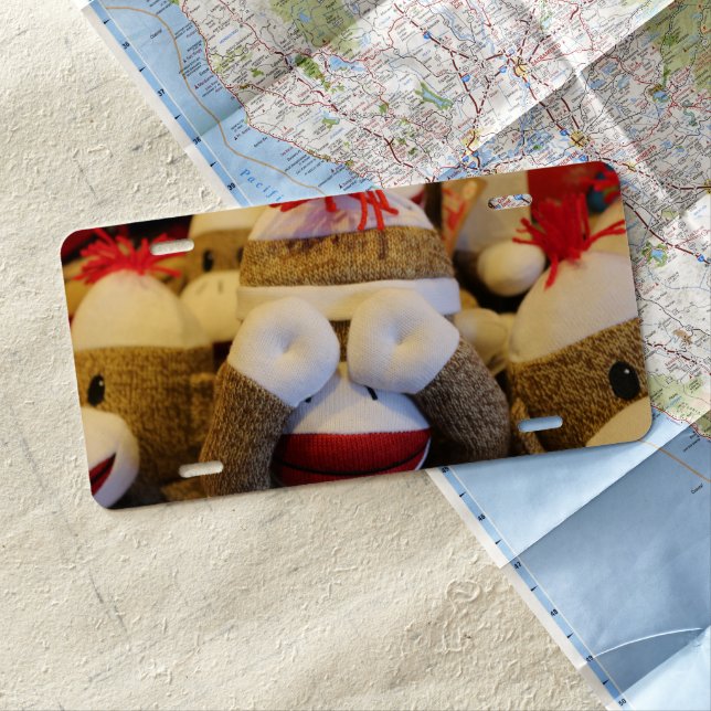 Peek-a-boo Sock Monkey License Plate (In Situ)