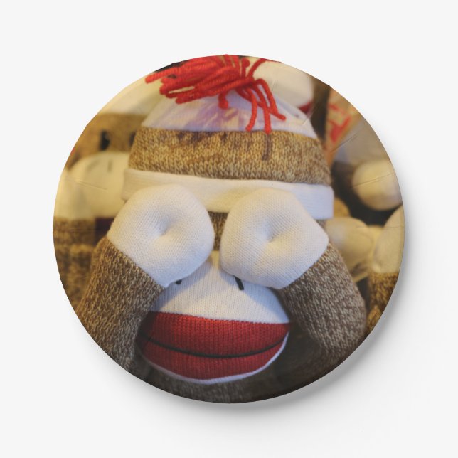 Peek-a-boo Sock Monkey Paper Plates (Front)