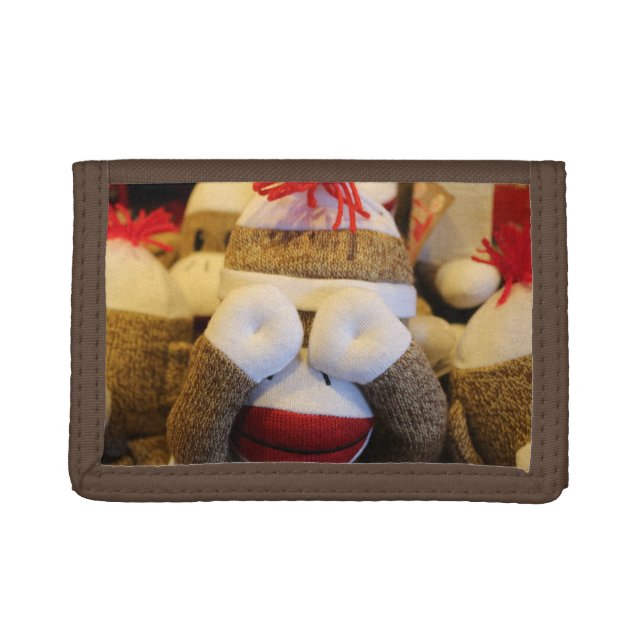 Peek-a-boo Sock Monkey Trifold Wallet (Front)
