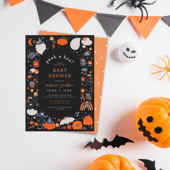 Peek A Boo Spooky Boho Halloween Baby Shower Invitation by invitationsandstamps at Zazzle