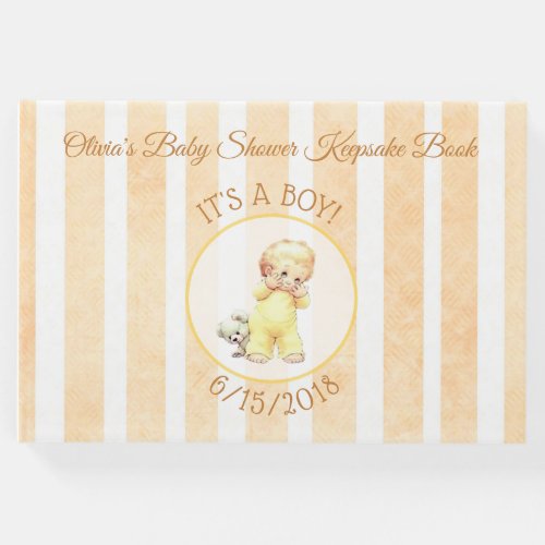 Peek a Boo Vintage Baby Boy Yellow Baby Shower Guest Book