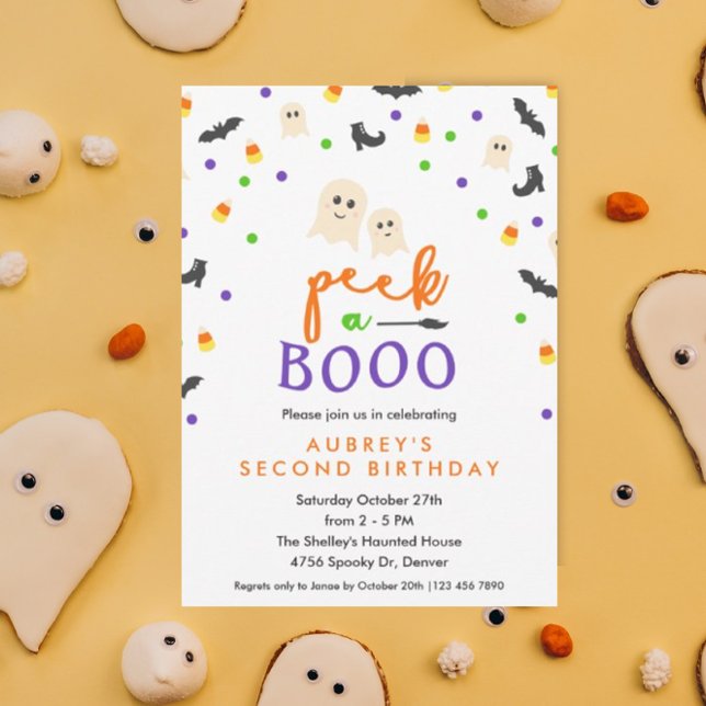 Peek a Booo Cute Birthday Party Invitation (Peek a booo kiddo's Halloween themed birthday invitation)