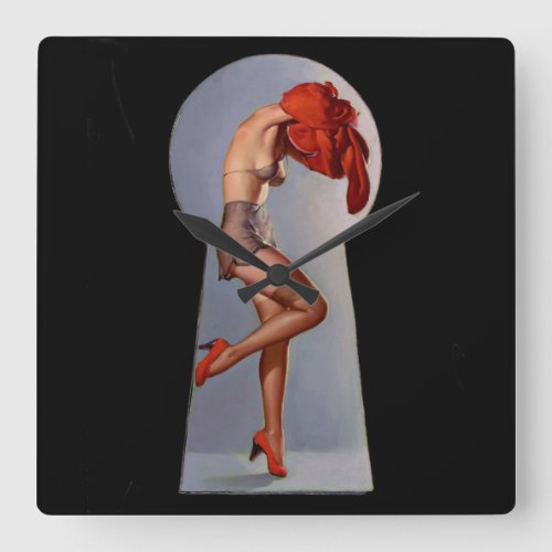 Peek_a_View Pin Up Art Square Wall Clock