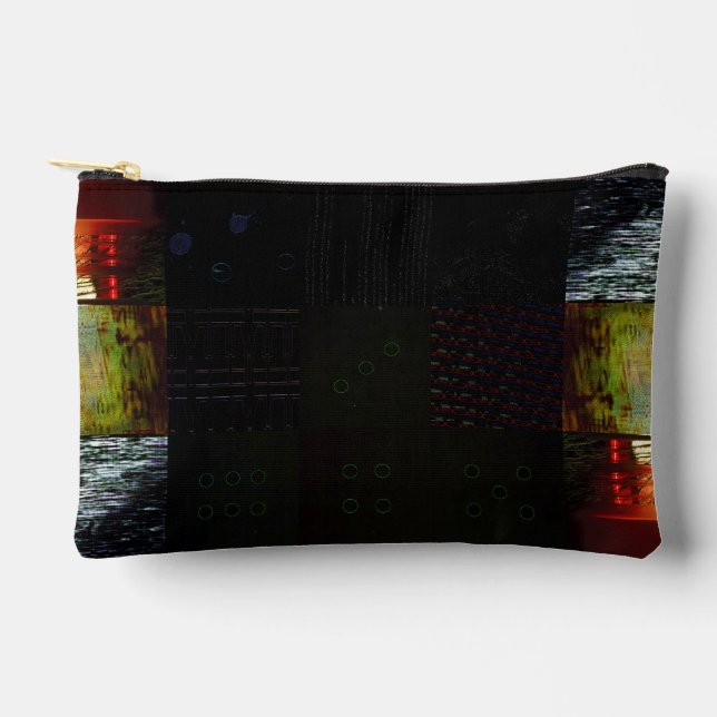 Peek Abstract Glitch Art Digital Distortion Grid Accessory Pouch (Front)