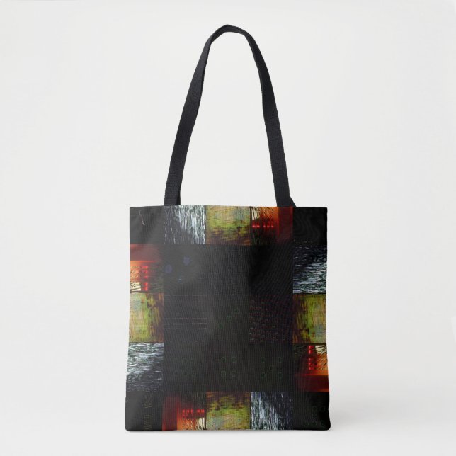 Peek Abstract Glitch Art Digital Distortion Grid Tote Bag (Front)