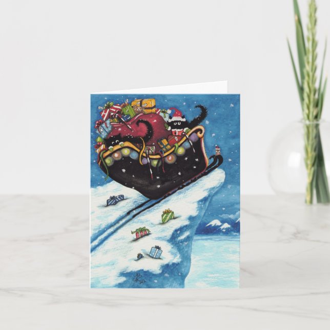 Peek & Boo Black Cat Christmas Card by Bihrle (Front)