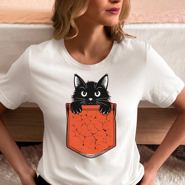 Peekaboo Black Cat Pocket  T-Shirt (Creator Uploaded)