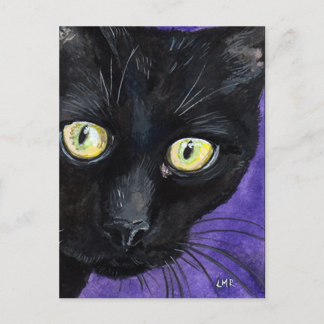 Peekaboo | Black Cat Watercolour Illustration Postcard (Front)