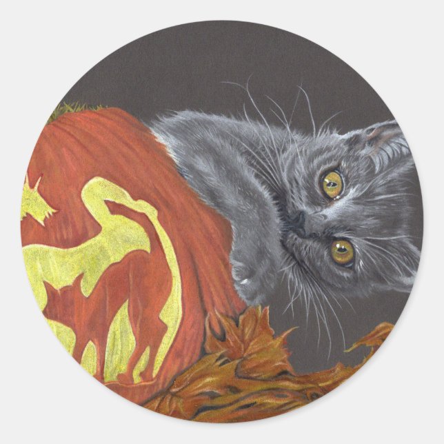 Peekaboo cat pumpkin sticker autumn  (Front)