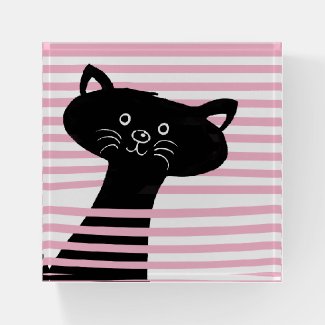 Peekaboo! Cute Black Cat Cartoon Button Paperweight