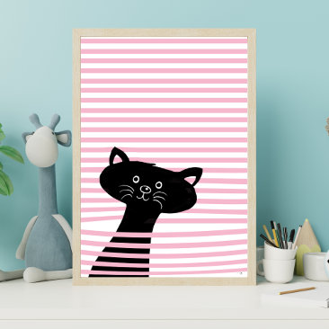 Peekaboo! Cute Black Cat Poster