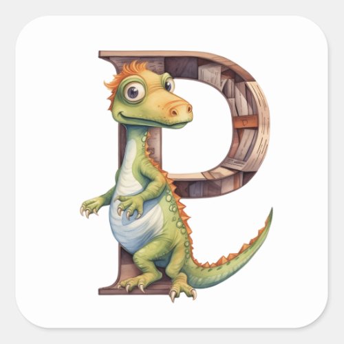 Peekaboo Dinosaur in the Letter P Square Sticker