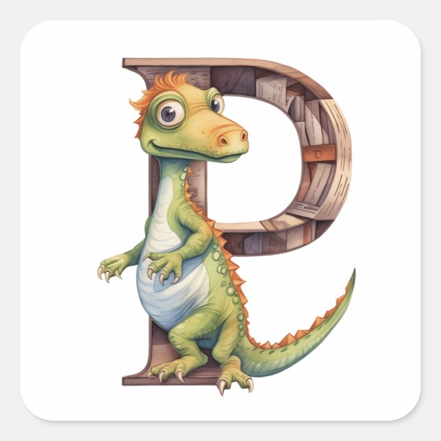 Peekaboo Dinosaur in the Letter P Square Sticker (Front)
