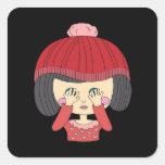 Peekaboo Girl Sloth Design Square Sticker