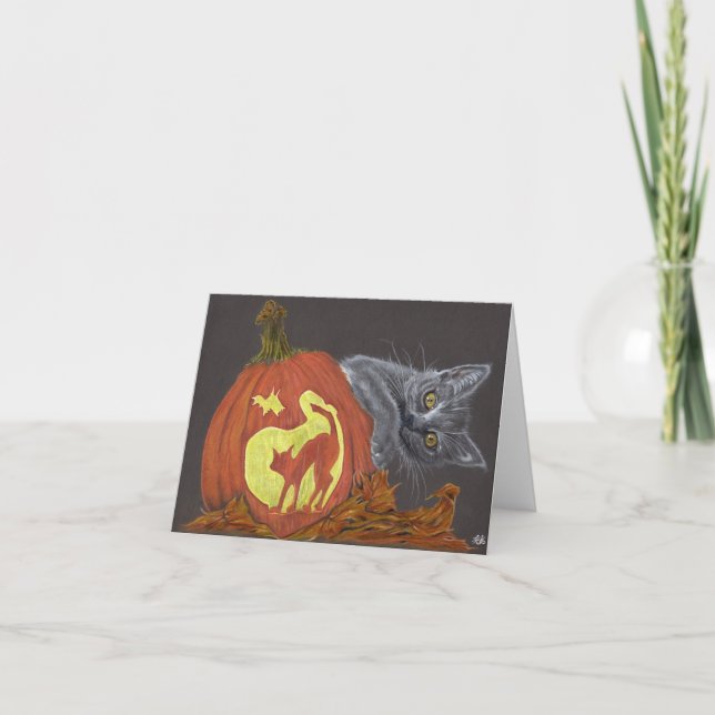 Peekaboo halloween autumn cat pumpkin card (Front)