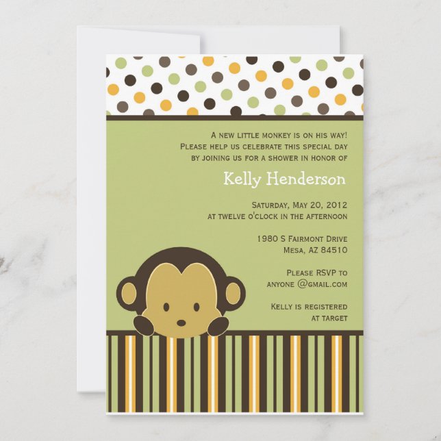 Peekaboo Monkey Invitation (Front)