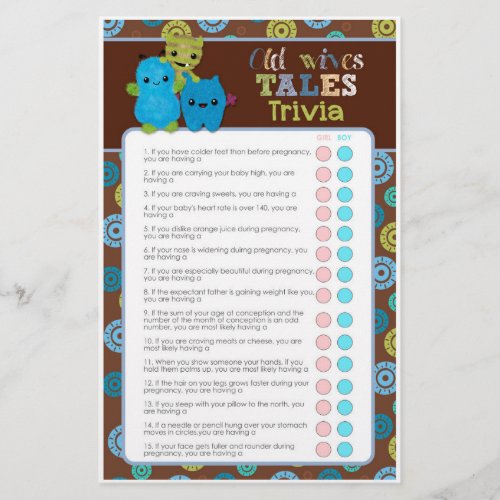 PeekaBoo Monsters Baby Shower Game Old Wives Tale Flyer