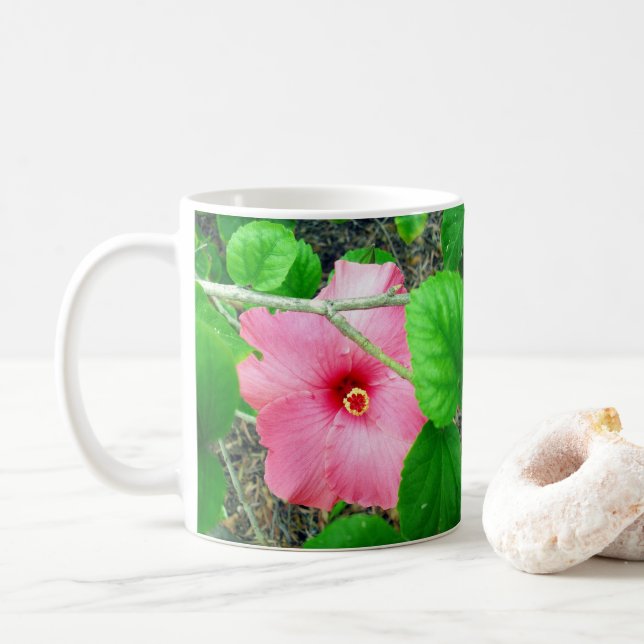 Peekaboo Pink Hibiscus Flower, Coffee Mug (With Donut)