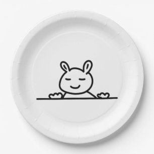 Peekaboo Rabbit Cartoon Sketch Classic Paper Plates