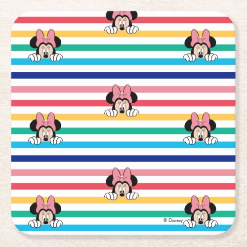Peekaboo Rainbow Minnie Mouse Pattern Square Paper Coaster