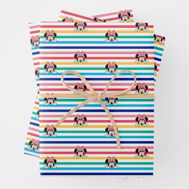 Peekaboo Rainbow Minnie Mouse Pattern Wrapping Paper Sheets (In situ)