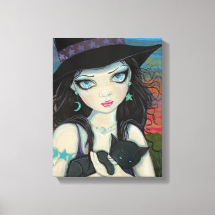Peekaboo Witch and Black Cat Canvas Print