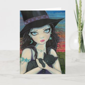 Peekaboo Witch And Cat Card by robmolily at Zazzle