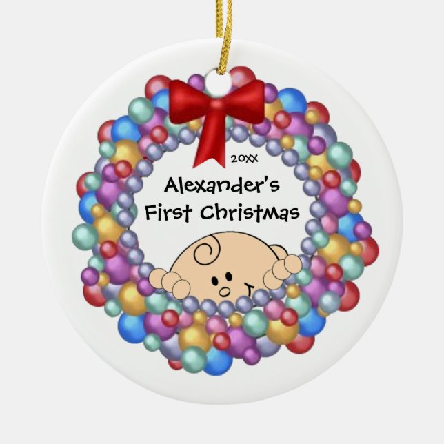 Peeking Baby Baby's First Christmas Ornament (Front)