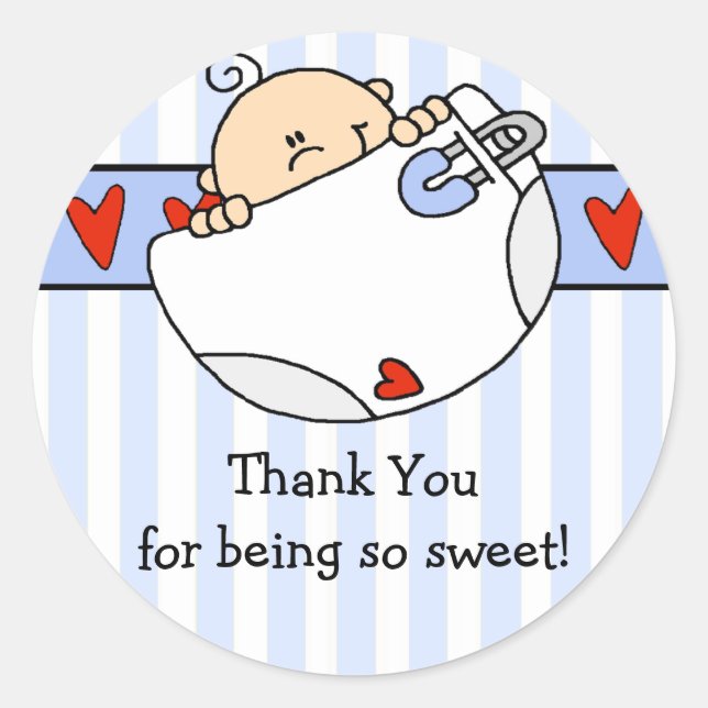 Peeking Baby Boy Baby Shower Sticker (Front)