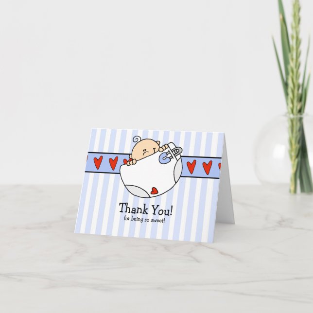 Peeking Baby Boy & Diaper Thank You Note Card (Front)