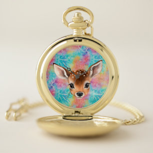 Peeking Baby Deer Water Bottle Pocket Watch