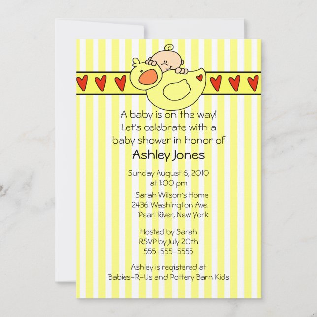 Peeking Baby Duck Neutral Baby Shower Invitation (Front)