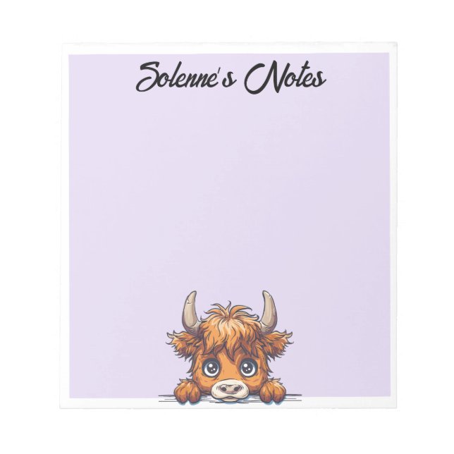 Peeking Baby Highland Longhorn Cow Notepad (Front)
