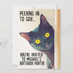 PEEKING BLACK CAT BIRTHDAY PARTY INVITATIONS