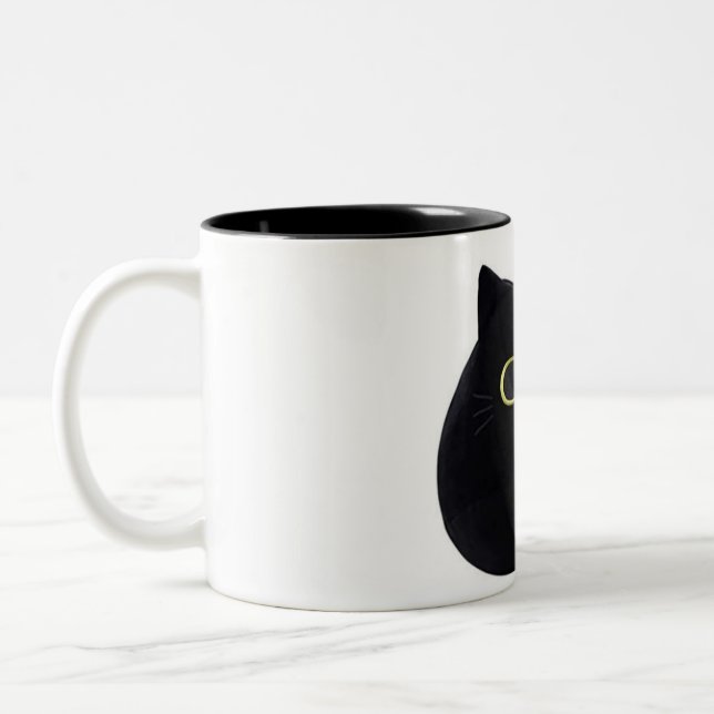 Peeking Black Cat Coffee Mug Curious Cat is Watch (Left)