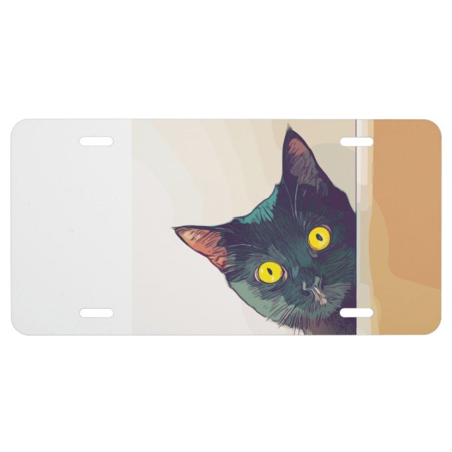 PEEKING BLACK CAT CUSTOM Aluminum License Plate (Front)
