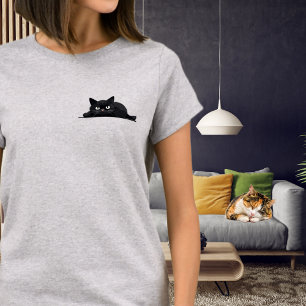Peeking Black Cat Cute Minimalist Design T-Shirt