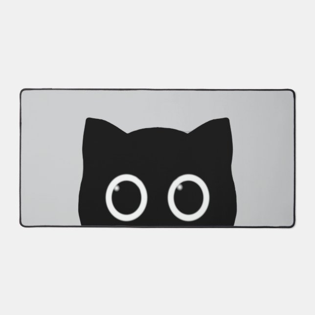 Peeking Black Cat Desk Mat (Front)