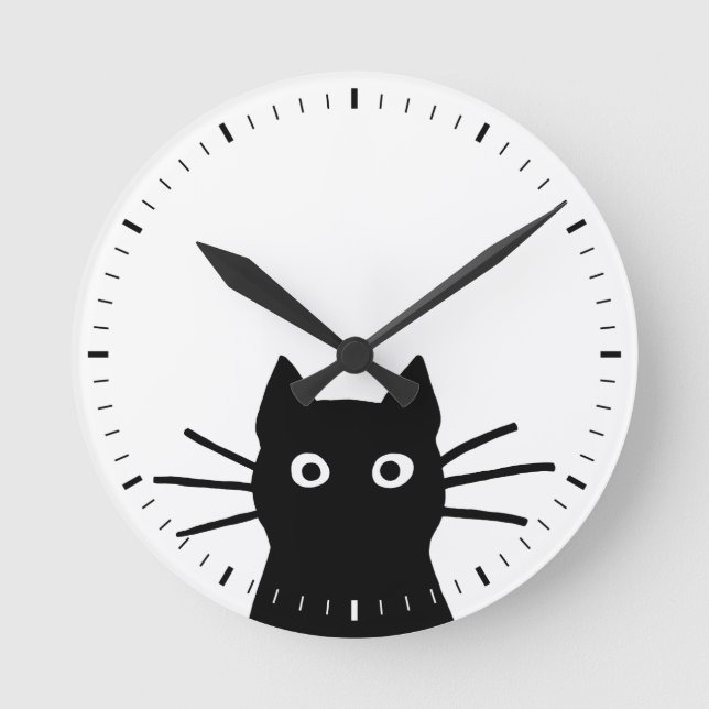Peeking Black Cat Funny Cat Round Clock (Front)