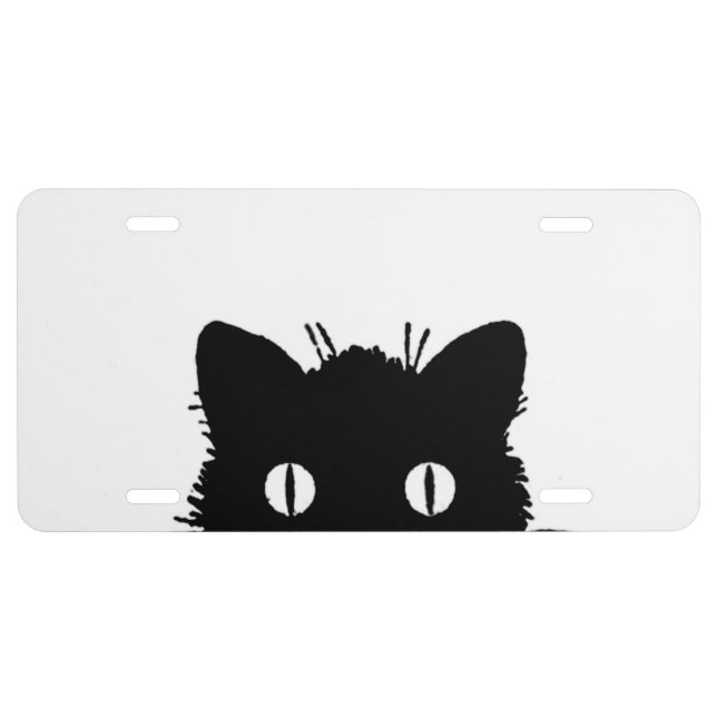 PEEKING BLACK CAT FUNNY CUTE License Plate (Front)