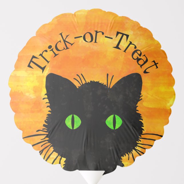 Peeking Black Cat Halloween Watercolor Design Balloon (Front)
