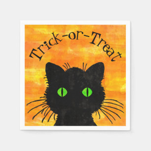 Peeking Black Cat Halloween Watercolor Design Napkins