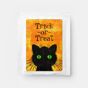 Peeking Black Cat Halloween Watercolor Design Tea Bag Drink Mix